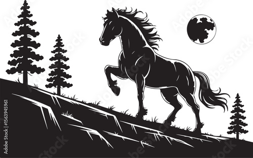 Horse and Foal Forest Silhouette vector 
