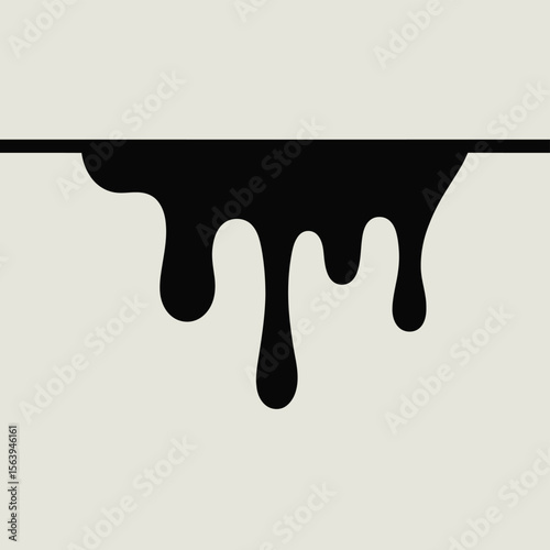 Black liquid dripping from a horizontal line onto a light background