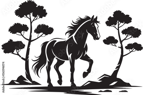 Horse and Foal Forest Silhouette vector 
