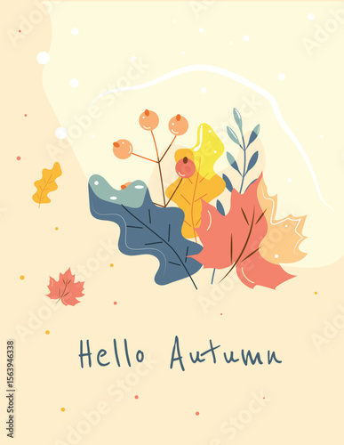Autumn season  color leaves bouquet poster. Vector illustration