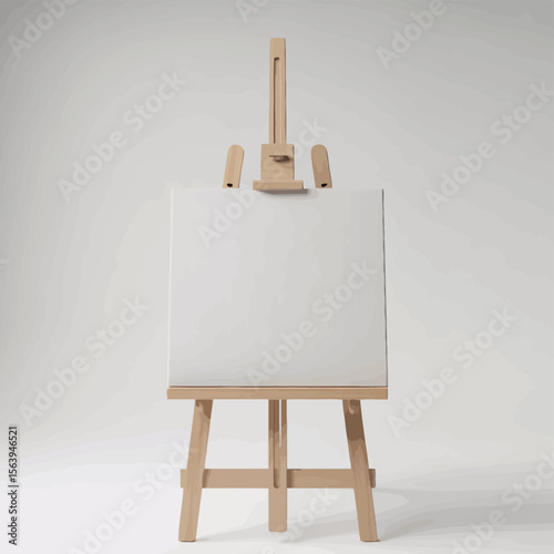 Blank white canvas on a wooden easel against a light gray background