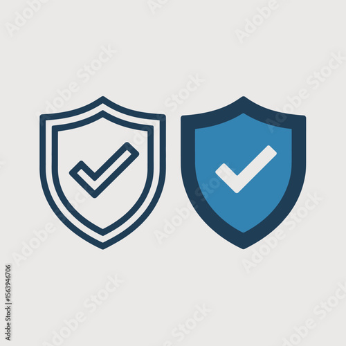 Two shield icons with checkmarks one outline and one filled blue