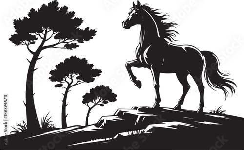 Horse and Foal Forest Silhouette vector 