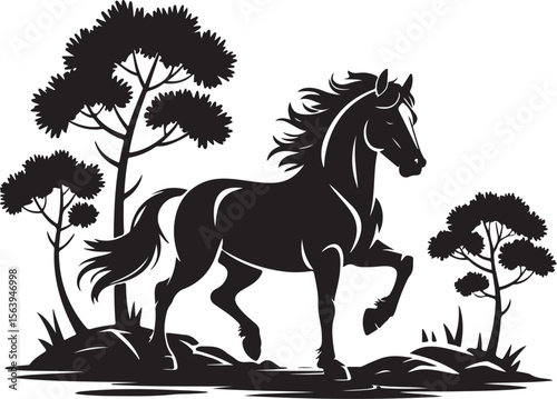 Horse and Foal Forest Silhouette vector 