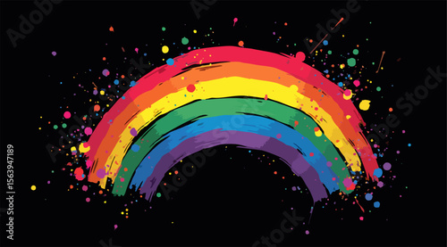 Vector design with decorative drawing of torn lgbt 
flag of rainbow stripe with colored splashes, paint drips. Fashion t-shirt print. Pride proud parade pattern 
for textiles, fabric, clothing.