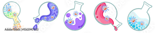 Cute Science Virus Characters in Laboratory Flasks for Fun Learning Art