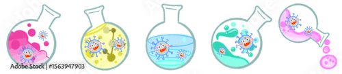 Cute Science Virus Characters in Laboratory Flasks for Fun Learning Art