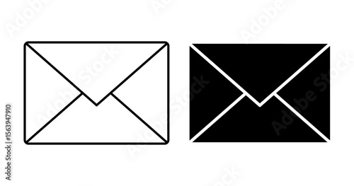 Flat minimalist mail icon set in both outline and fill styles, vector EPS 10 format. Depicts classic envelope icons for email or messaging, ideal for UI design, communication apps, web platforms.