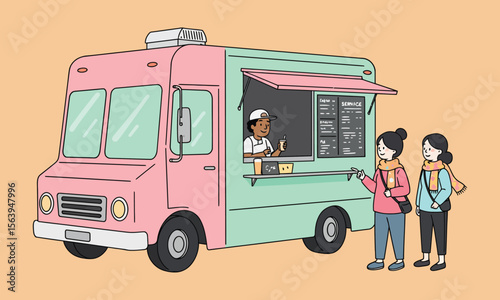  Pink and Green Food Truck