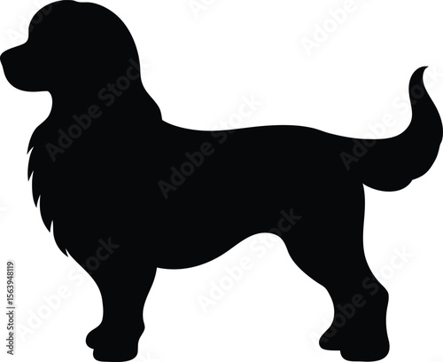 Black and white vector illustration of a dog silhouette isolated on white background