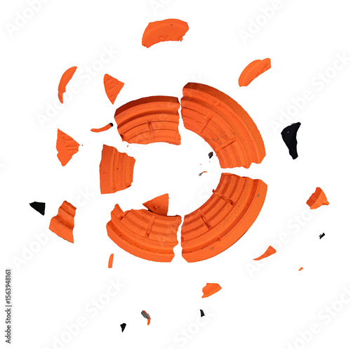 PNG of a busted clay pigeon target used in shotgun competitions sporting clays, skeet, or trap.