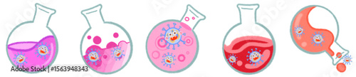 Cute Science Virus Characters in Laboratory Flasks for Fun Learning Art
