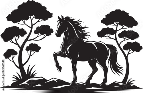 Horse and Foal Forest Silhouette vector 