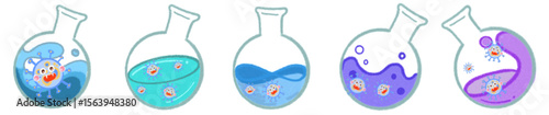 Cute Science Virus Characters in Laboratory Flasks for Fun Learning Art