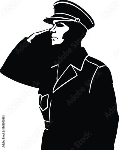 Silhouette of a military soldier saluting vector illustration