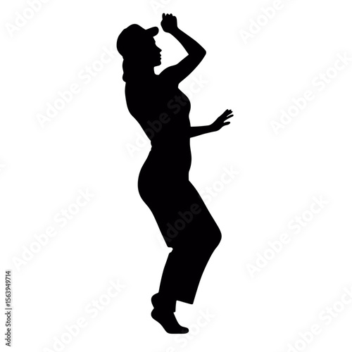 Silhouette of woman dancing hip-hop on white background  