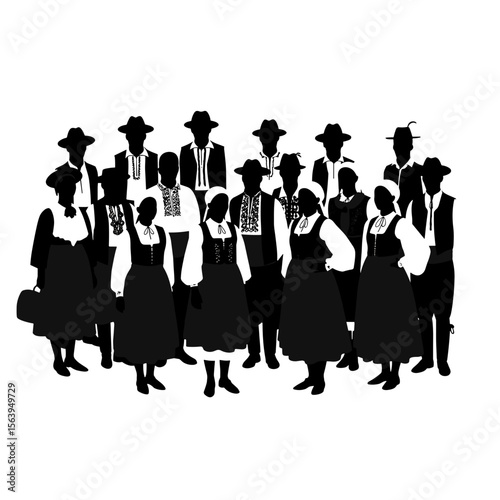Traditional choir group standing together in folk costumes  
