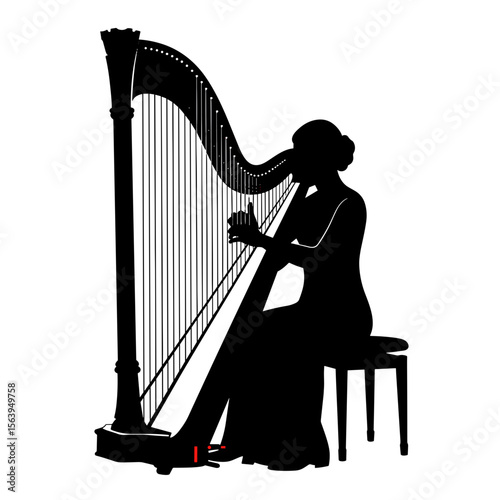 Silhouette of woman playing harp while sitting on chair  