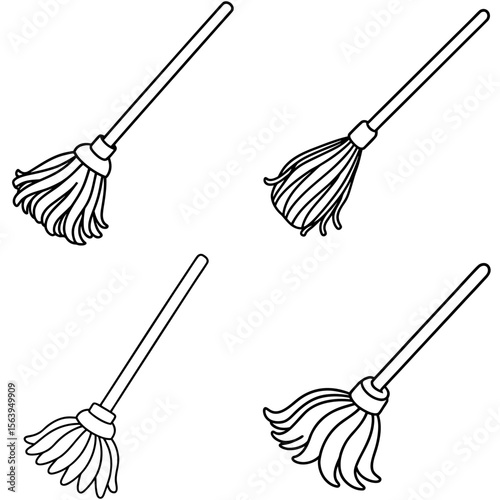  Mop Icon – Cleaning Tool Line Art Outline Vector Illustration