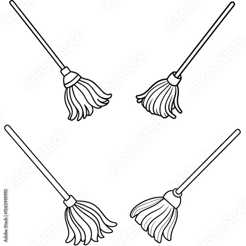  Mop Icon – Cleaning Tool Line Art Outline Vector Illustration