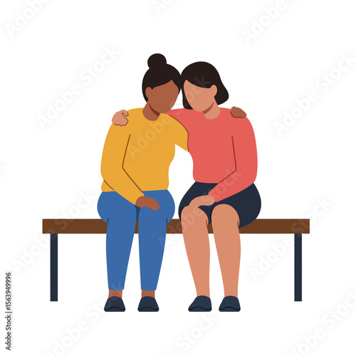 Support and Solace: Two figures find solace in a comforting embrace, symbolizing support, empathy, and the healing power of human connection in times of distress.