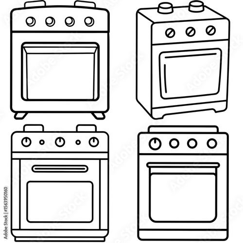 Oven Icon – Kitchen Appliance Line Art Outline Vector Illustration