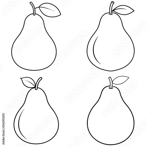  Pear Icon – Fresh Fruit Line Art Outline Vector Illustration
