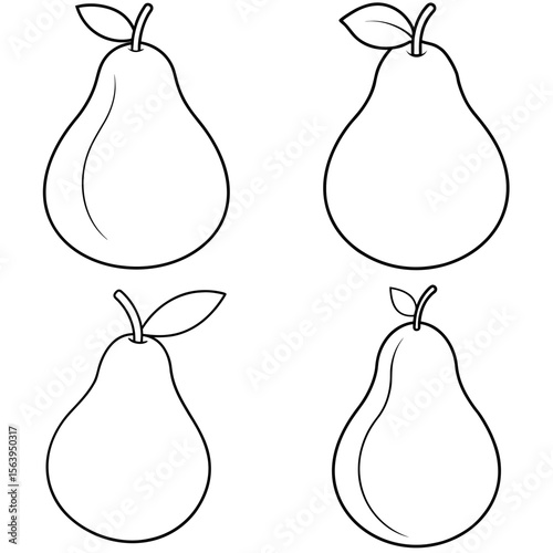  Pear Icon – Fresh Fruit Line Art Outline Vector Illustration