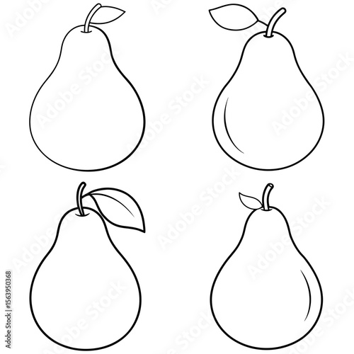  Pear Icon – Fresh Fruit Line Art Outline Vector Illustration