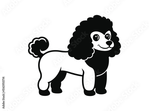 Toy Poodle dog silhouette vector illustration, pet clipart, black and white animal shape