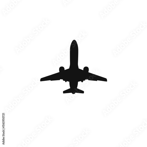Airplane silhouette viewed from above on a plain background  