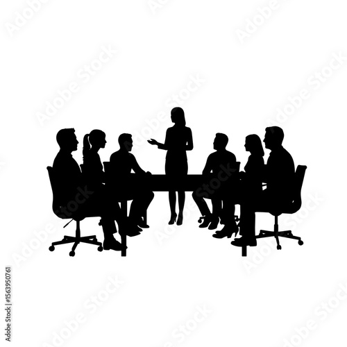 Business meeting silhouette with speaker and audience at table  