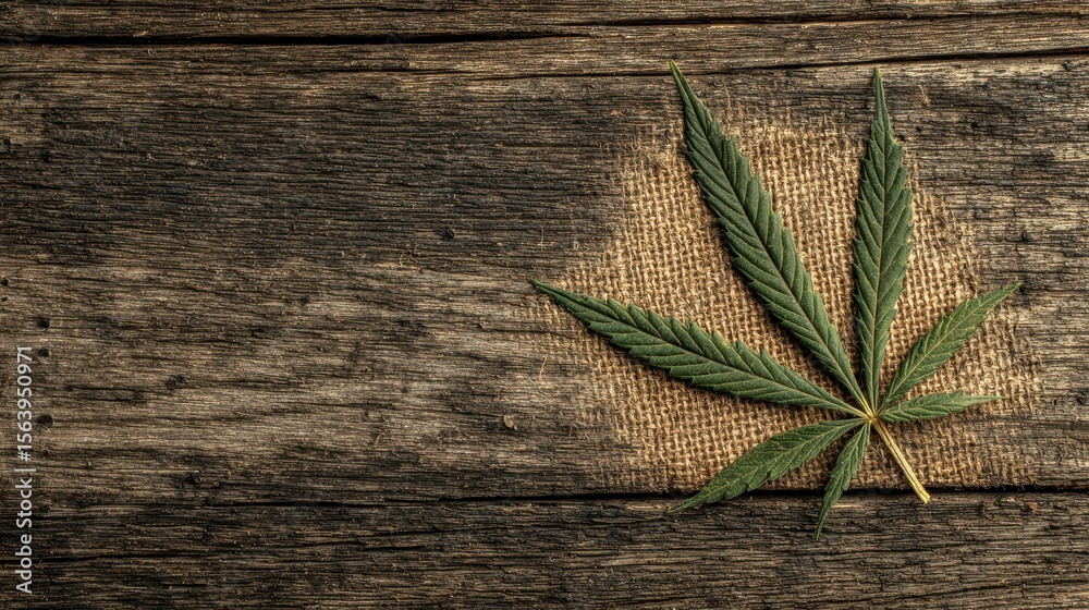 Obraz premium Vintage Hemp Leaf. Green Cannabis Symbol on Wooden Texture Background