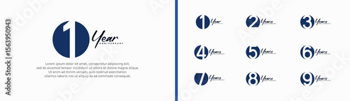 set of anniversary logo style with handwriting. vector design blue color for celebration