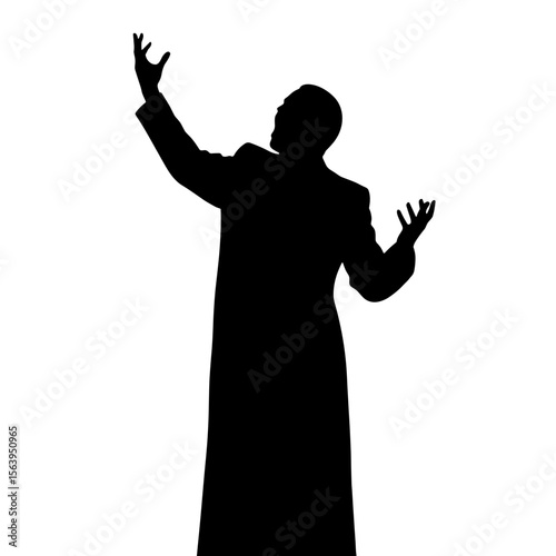 Opera singer silhouette performing with passion on white background  