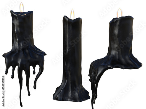 3D rendered candles with draping wax isolated on transparent background
