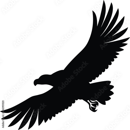 Eagle silhouette vector illustration of bird in flight with wings spread