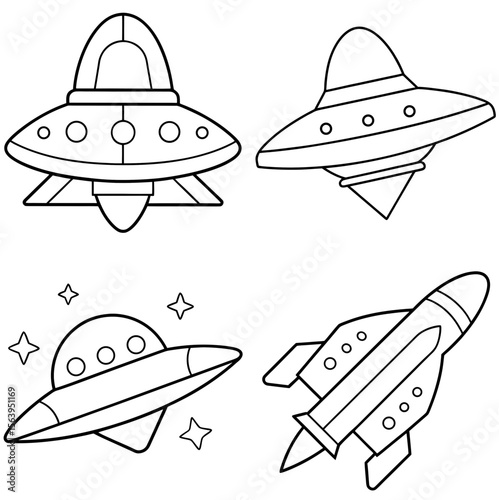 Spaceship Icon – Spacecraft Line Art Outline Vector Illustration