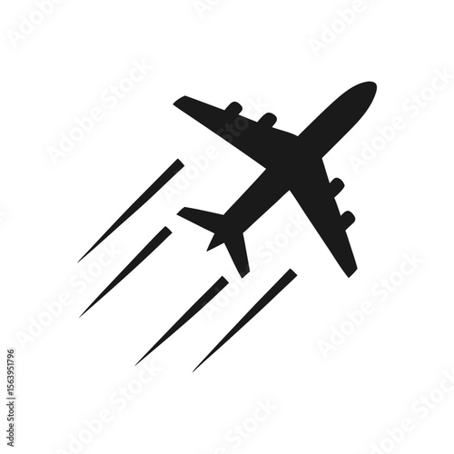 Silhouette of a Passenger Airplane Taking Flight with Streamlines Depicting High Speed Travel and Transportation Services Icon