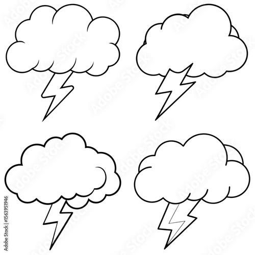 Thunder Cloud Icon – Storm Weather Line Art Outline Vector Illustration