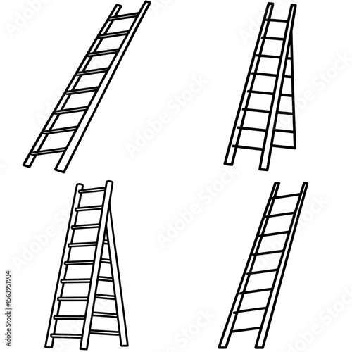 Tall Ladder Icon – Climbing Equipment Line Art Outline Vector Illustration