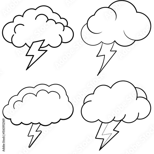 Thunder Cloud Icon – Storm Weather Line Art Outline Vector Illustration