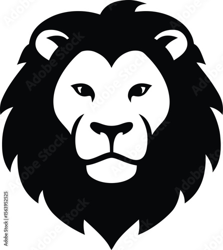 Lion head logo silhouette with bold mane and fierce gaze for strength and royalty branding