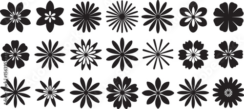 Black and White Flower Set Nine Traced Floral Designs Simple Monochrome Botanical Illustrations Vector Graphics Elements