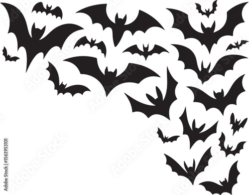 Spooky Bat Silhouette Swarm Against White Background