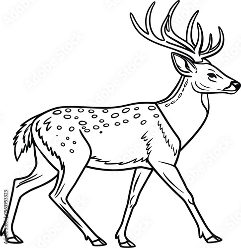 Majestic black and white deer silhouette with impressive antlers gazing into distance 