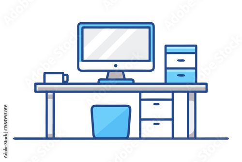 clean mono line office desk icon style