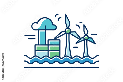 clean mono line offshore wind turbine icon