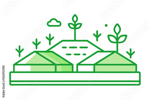 clean mono line green rooftops vector icon