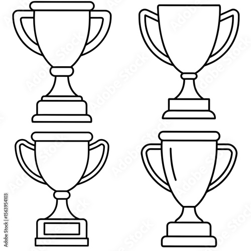 Trophy Line Art Icon – Award and Achievement Outline Vector Illustration
